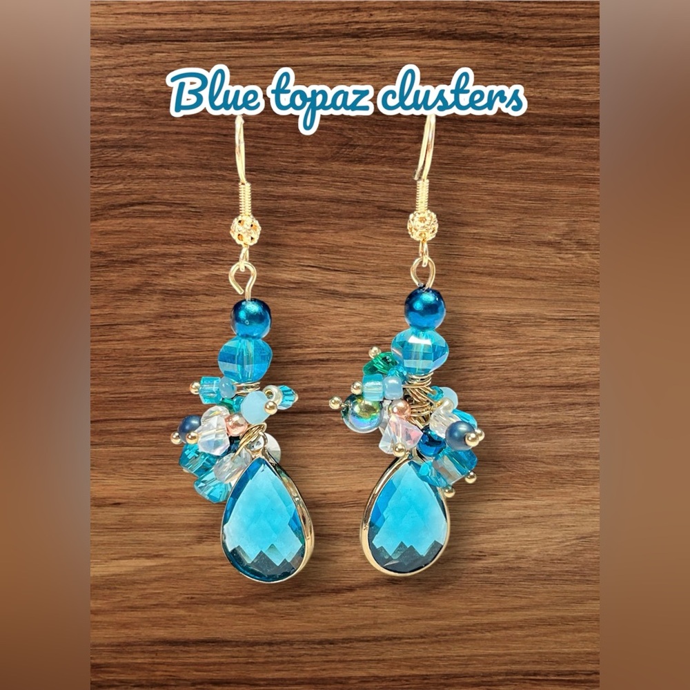 Cute pretty blue long Dangle cluster Earrings